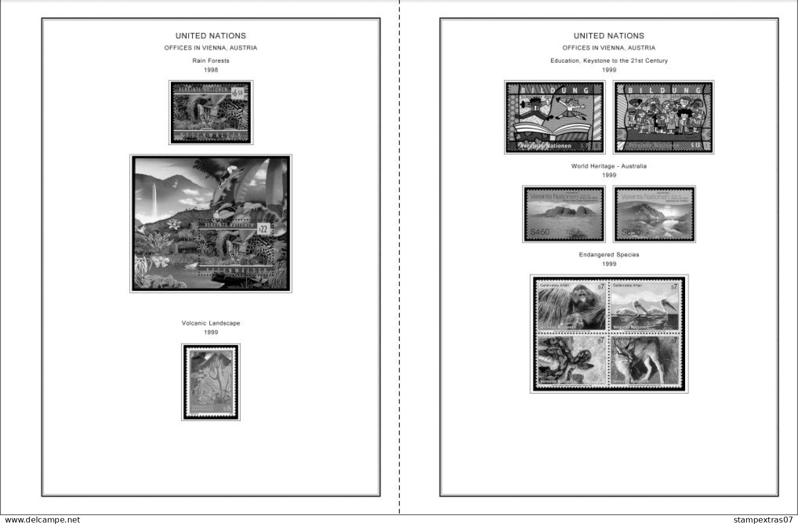 UNITED NATIONS - VIENNA 1979-2020 STAMP ALBUM PAGES (165 b&w illustrated pages)