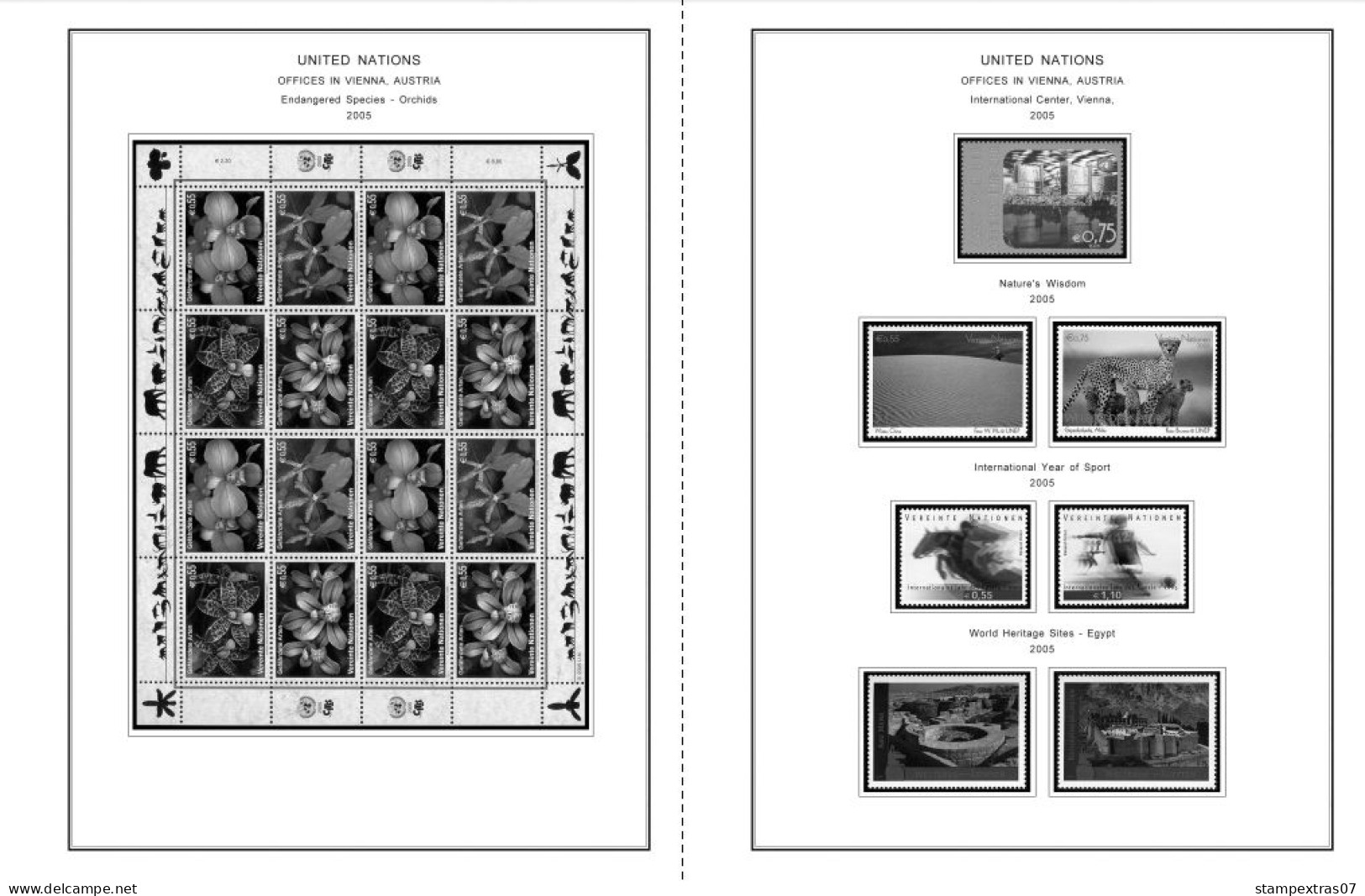 UNITED NATIONS - VIENNA 1979-2020 STAMP ALBUM PAGES (165 b&w illustrated pages)