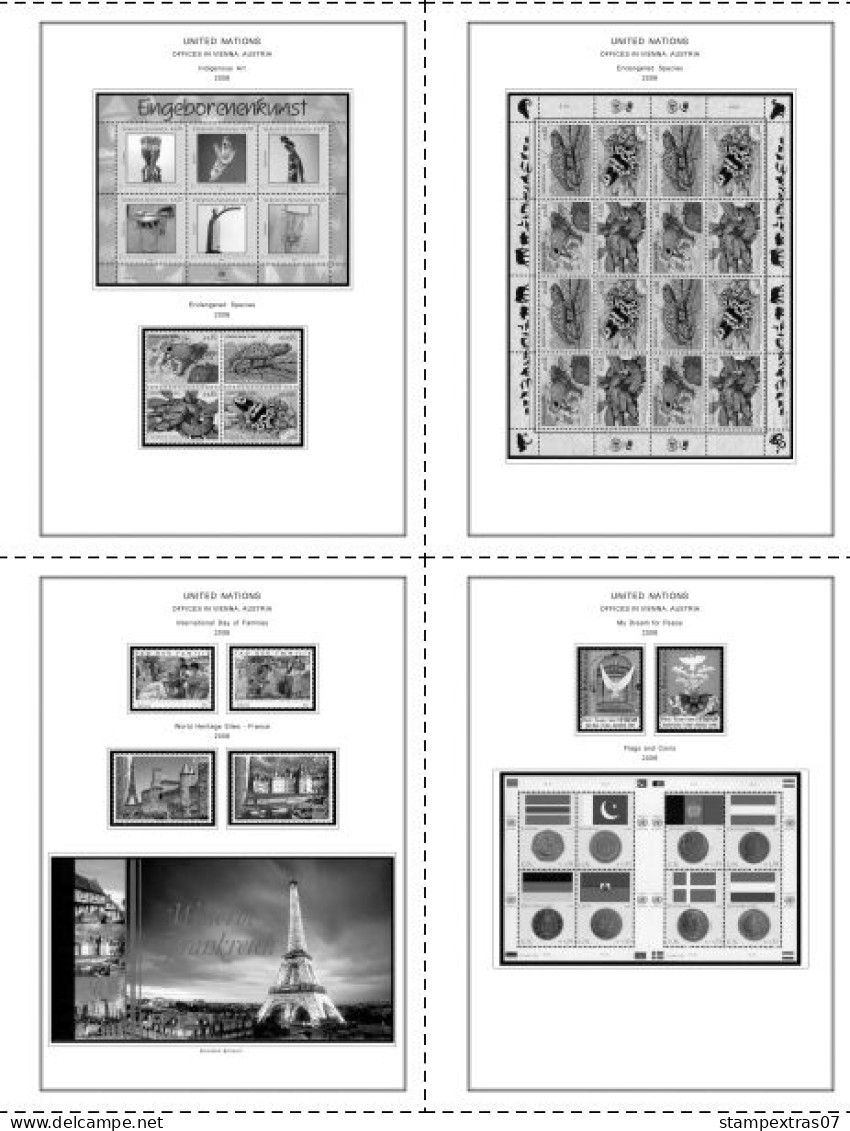 UNITED NATIONS - VIENNA 1979-2020 STAMP ALBUM PAGES (165 b&w illustrated pages)