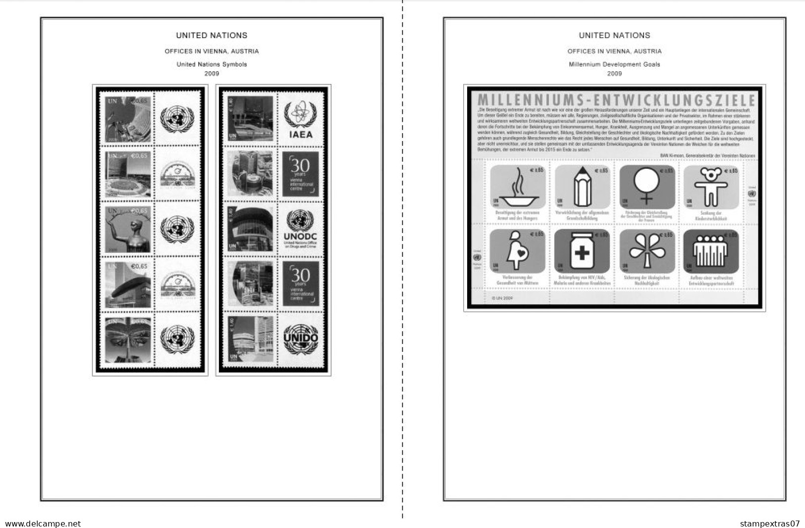 UNITED NATIONS - VIENNA 1979-2020 STAMP ALBUM PAGES (165 b&w illustrated pages)