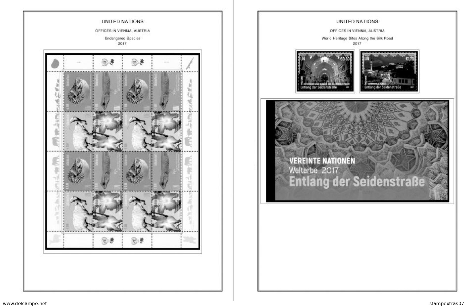 UNITED NATIONS - VIENNA 1979-2020 STAMP ALBUM PAGES (165 b&w illustrated pages)