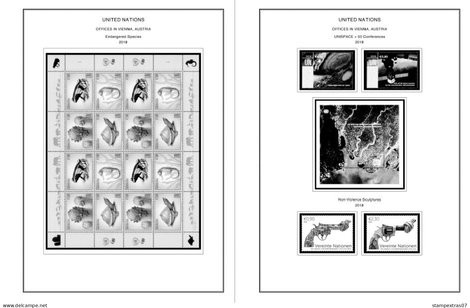 UNITED NATIONS - VIENNA 1979-2020 STAMP ALBUM PAGES (165 b&w illustrated pages)