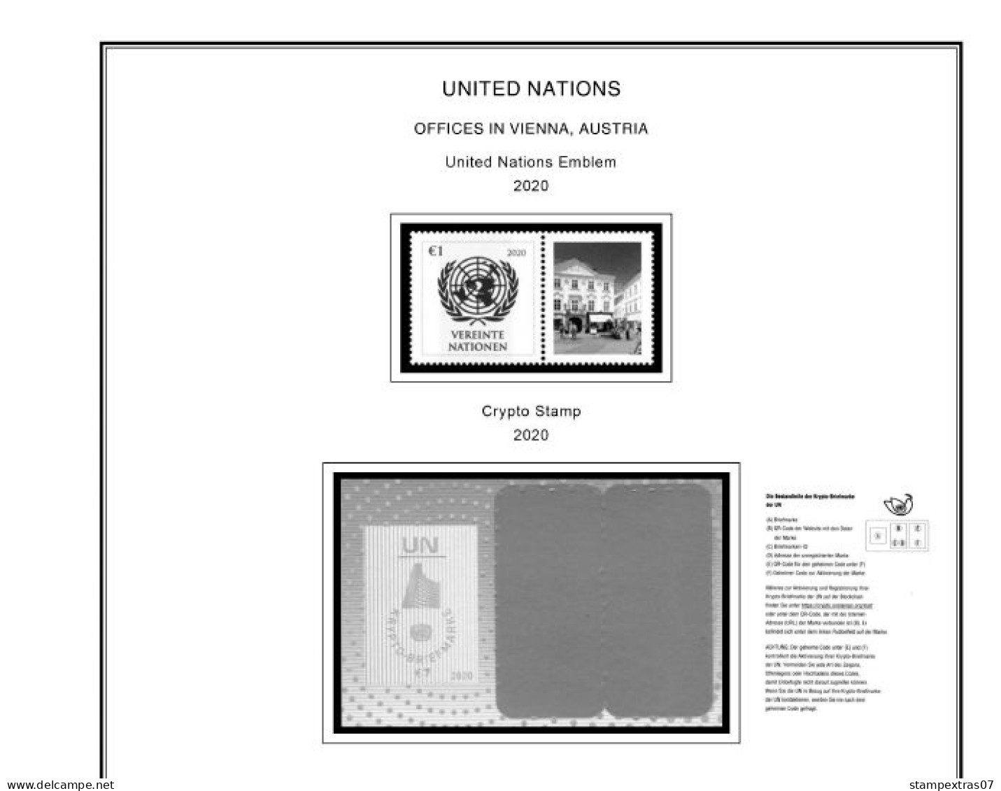 UNITED NATIONS - VIENNA 1979-2020 STAMP ALBUM PAGES (165 b&w illustrated pages)