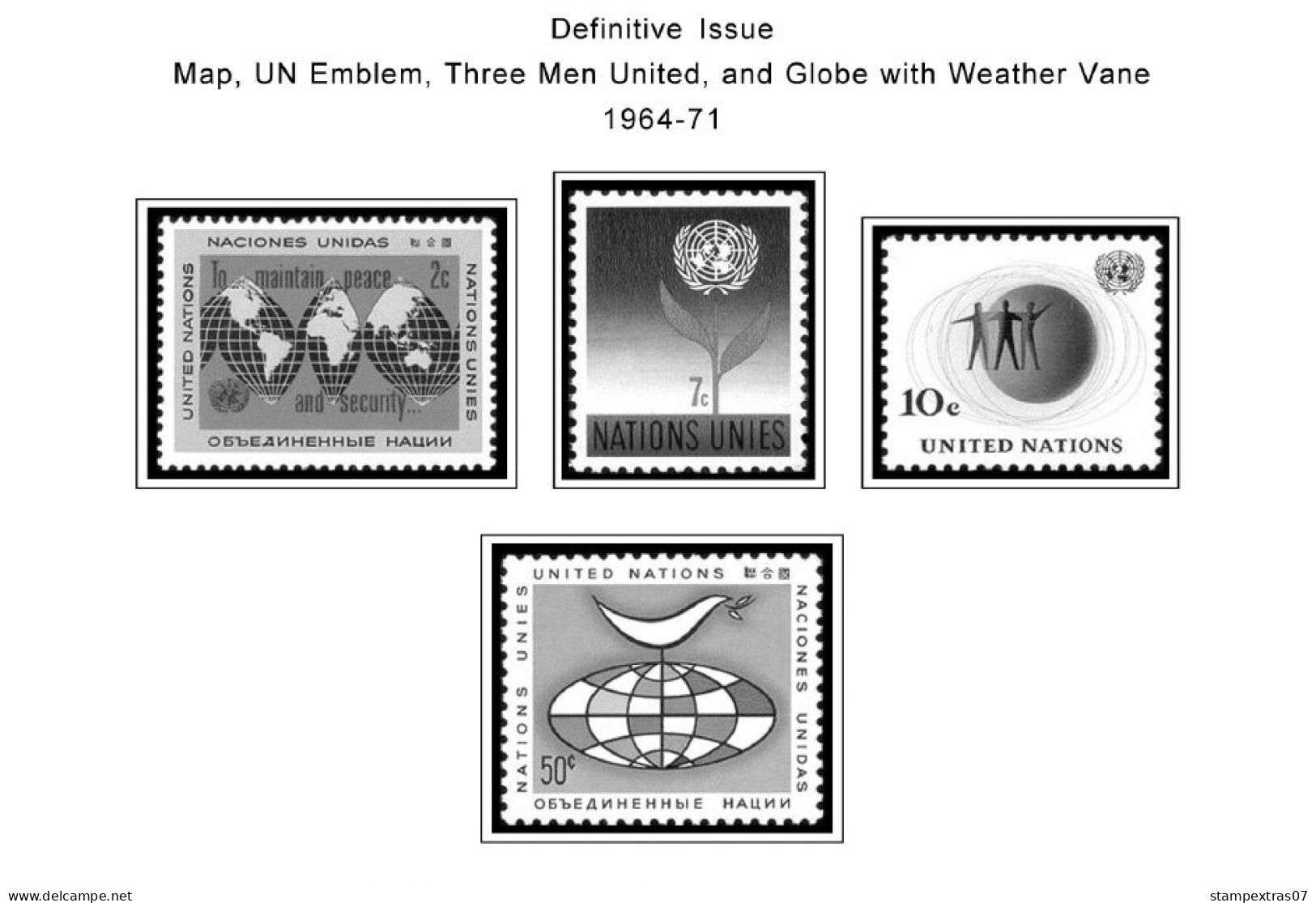 UNITED NATIONS - NEW YORK 1951-2020 STAMP ALBUM PAGES (229 b&w illustrated pages)