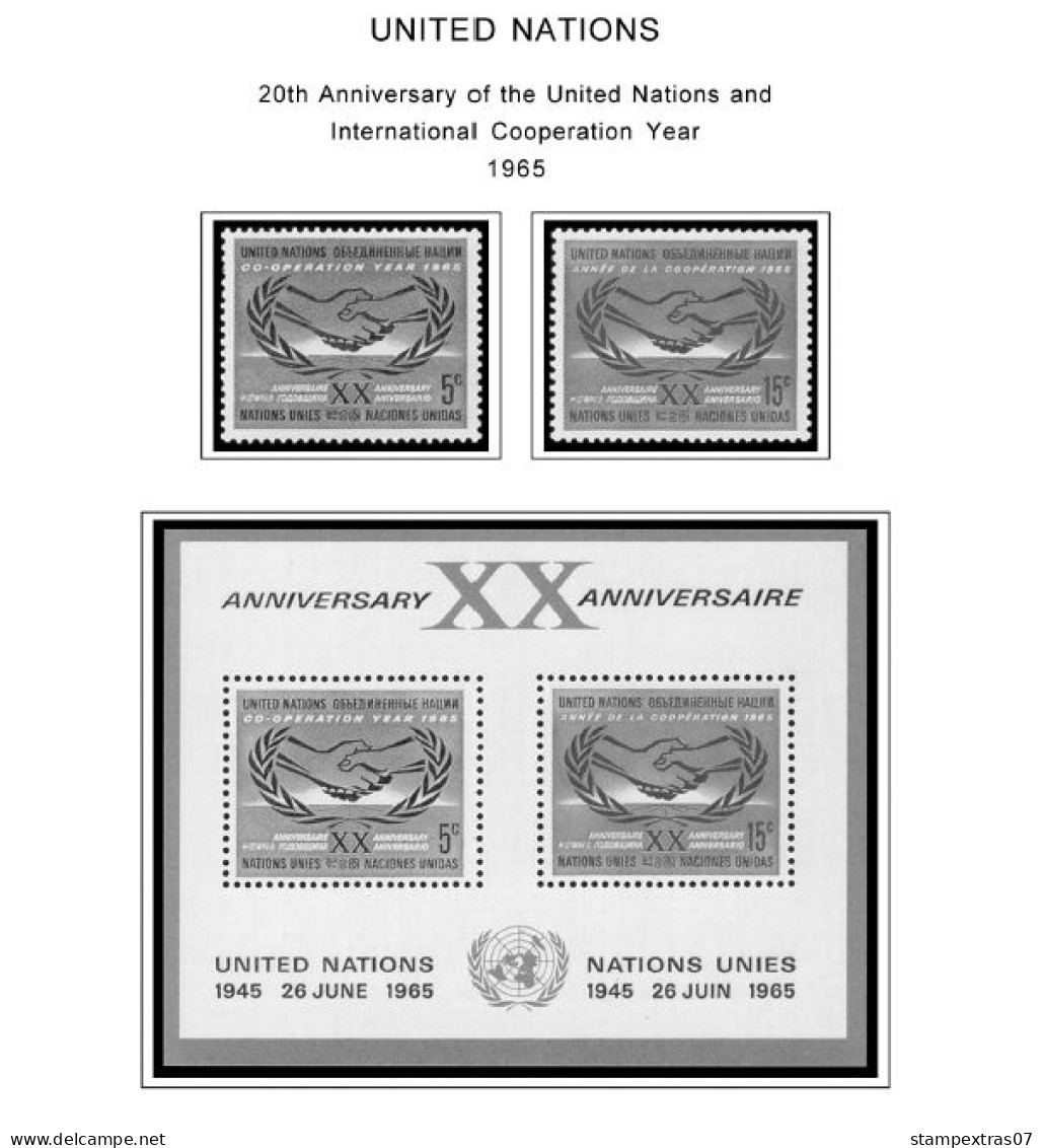 UNITED NATIONS - NEW YORK 1951-2020 STAMP ALBUM PAGES (229 b&w illustrated pages)