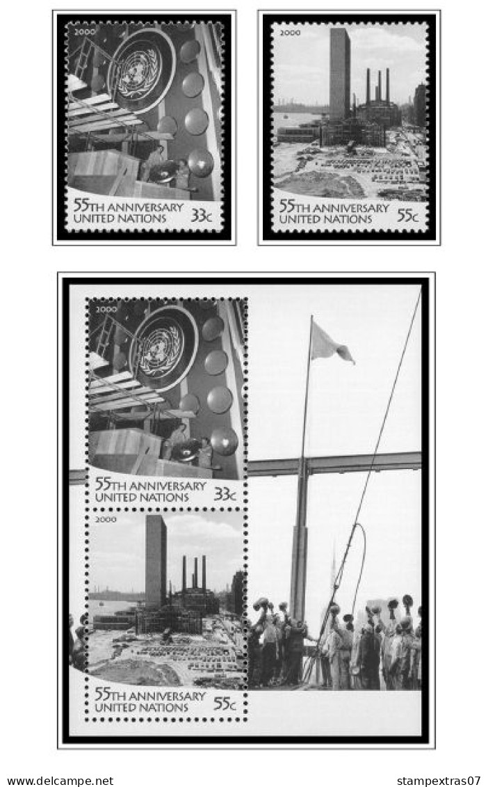 UNITED NATIONS - NEW YORK 1951-2020 STAMP ALBUM PAGES (229 b&w illustrated pages)