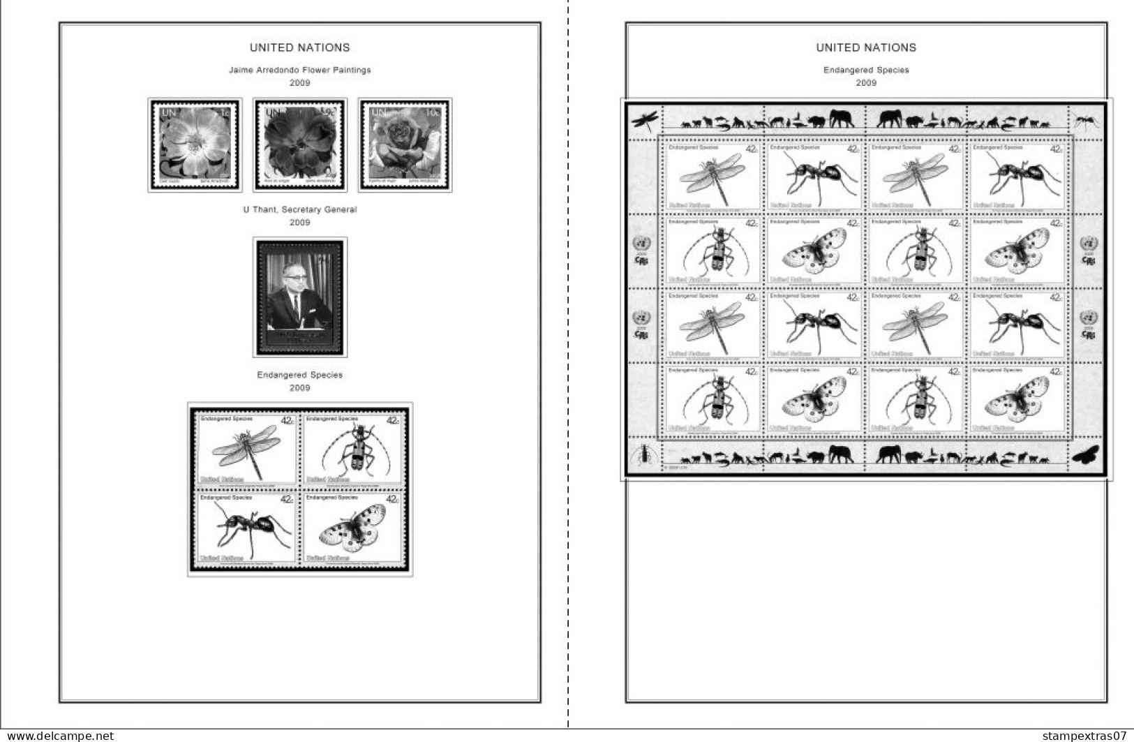 UNITED NATIONS - NEW YORK 1951-2020 STAMP ALBUM PAGES (229 b&w illustrated pages)