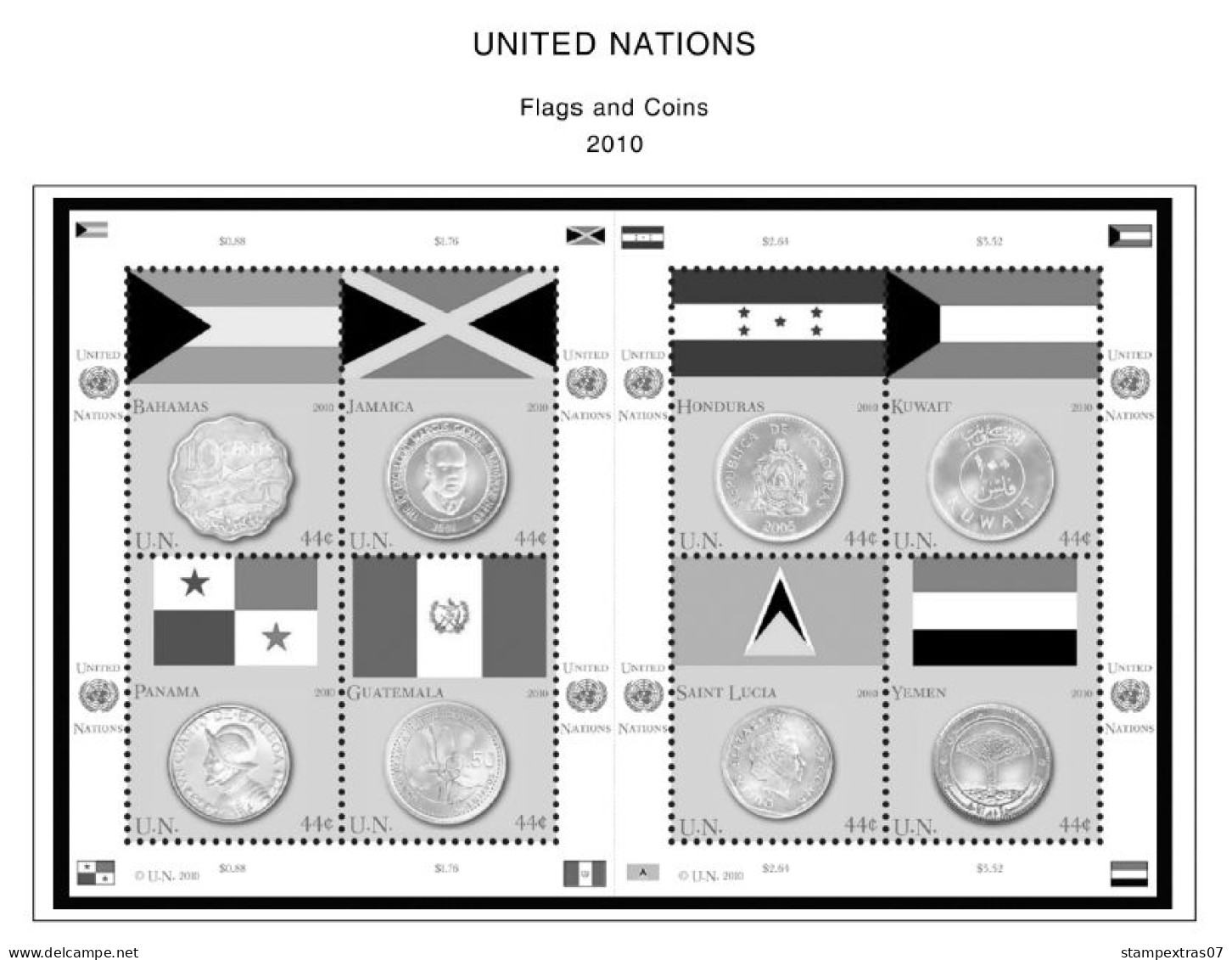 UNITED NATIONS - NEW YORK 1951-2020 STAMP ALBUM PAGES (229 b&w illustrated pages)