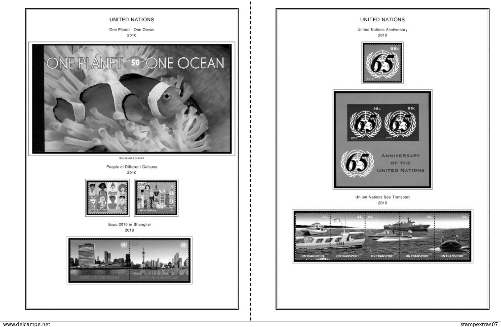 UNITED NATIONS - NEW YORK 1951-2020 STAMP ALBUM PAGES (229 b&w illustrated pages)