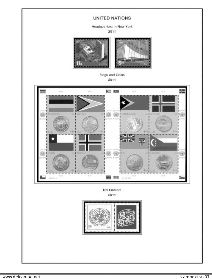 UNITED NATIONS - NEW YORK 1951-2020 STAMP ALBUM PAGES (229 b&w illustrated pages)