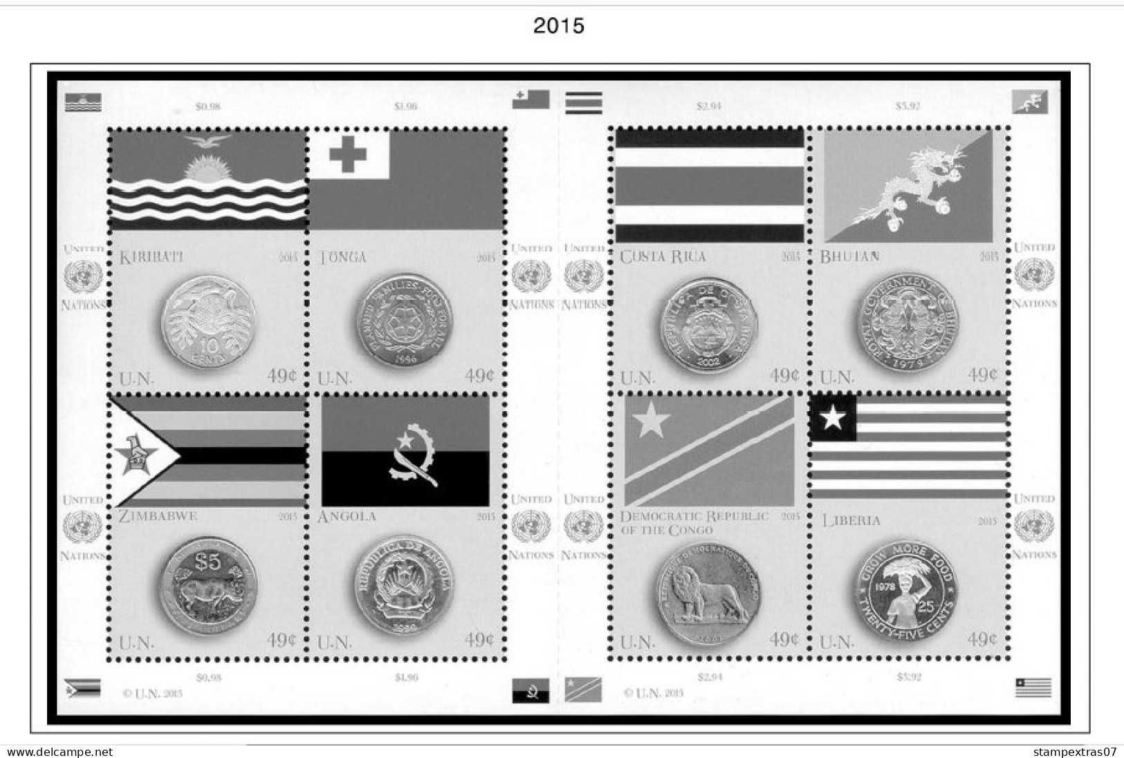 UNITED NATIONS - NEW YORK 1951-2020 STAMP ALBUM PAGES (229 b&w illustrated pages)