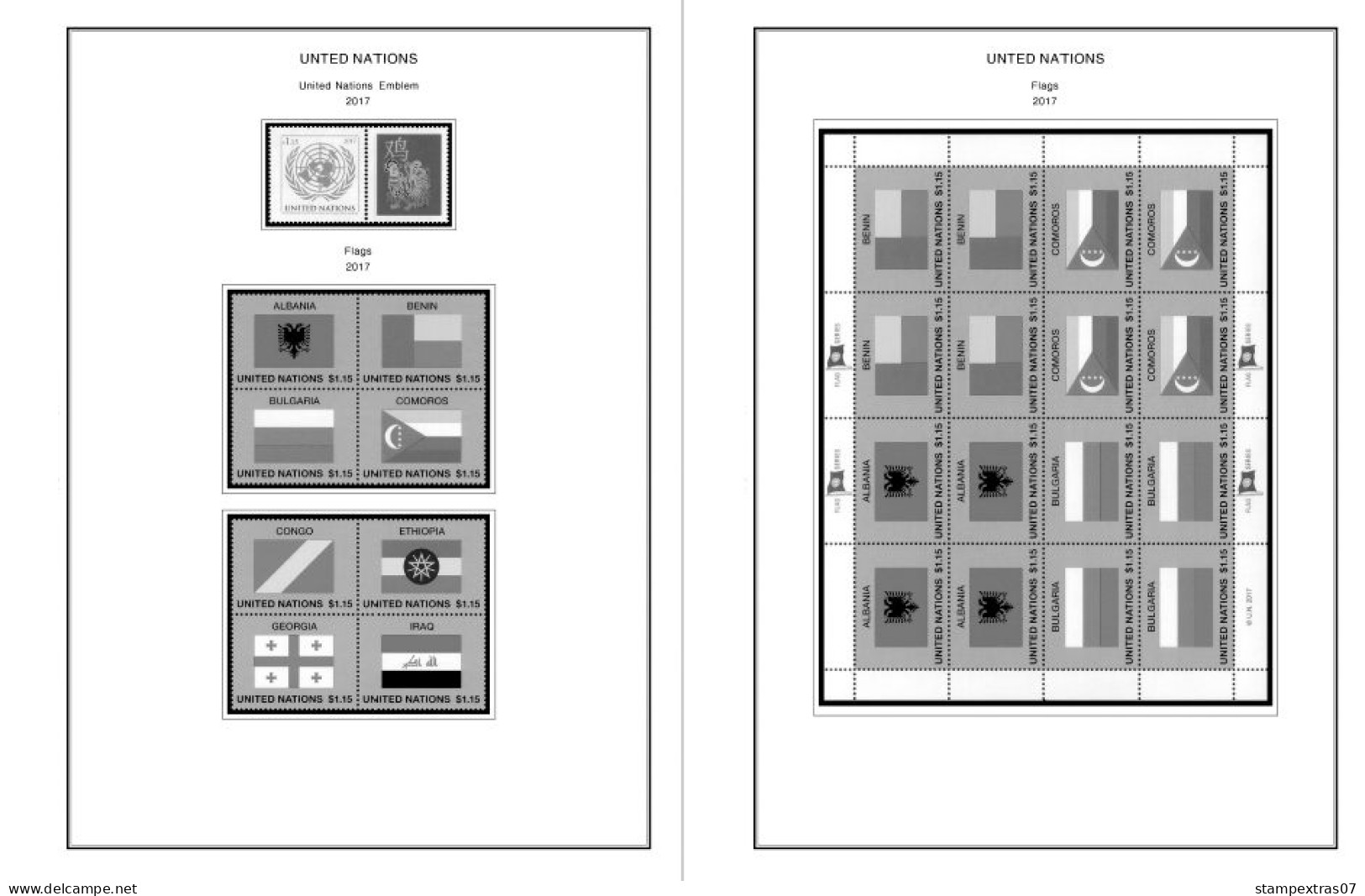 UNITED NATIONS - NEW YORK 1951-2020 STAMP ALBUM PAGES (229 b&w illustrated pages)