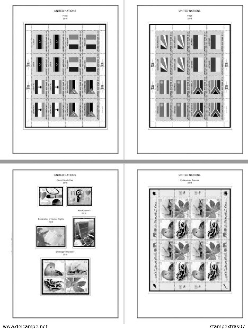 UNITED NATIONS - NEW YORK 1951-2020 STAMP ALBUM PAGES (229 b&w illustrated pages)