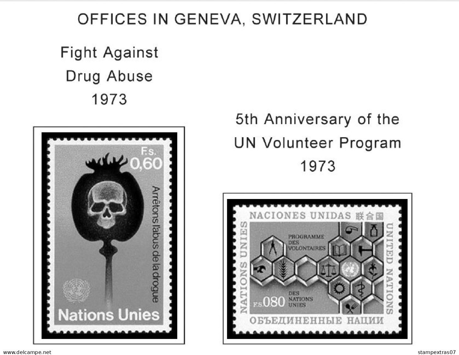 UNITED NATIONS - GENEVA 1969-2020 STAMP ALBUM PAGES (166 B&w Illustrated Pages) - English