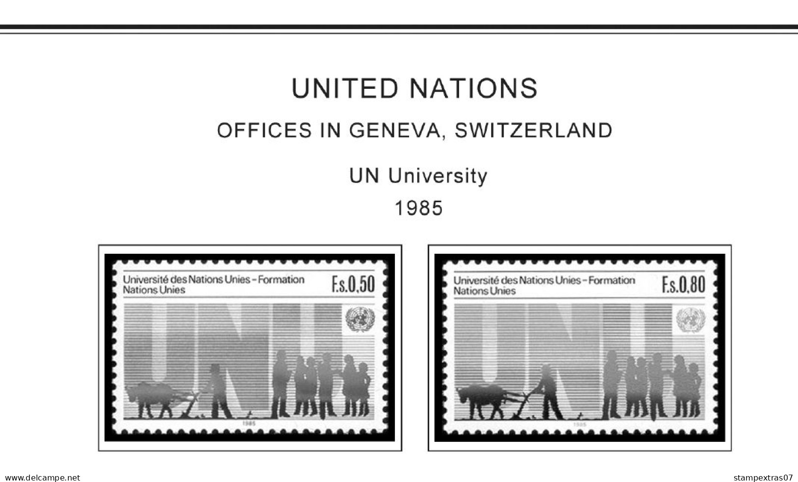 UNITED NATIONS - GENEVA 1969-2020 STAMP ALBUM PAGES (166 b&w illustrated pages)