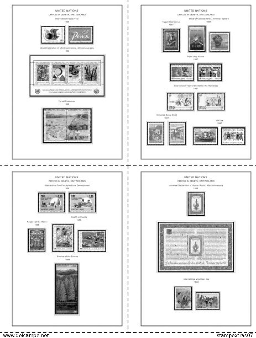 UNITED NATIONS - GENEVA 1969-2020 STAMP ALBUM PAGES (166 b&w illustrated pages)