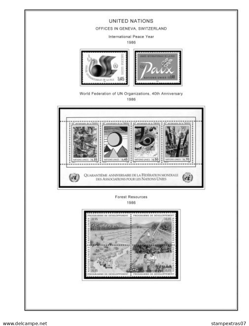 UNITED NATIONS - GENEVA 1969-2020 STAMP ALBUM PAGES (166 b&w illustrated pages)