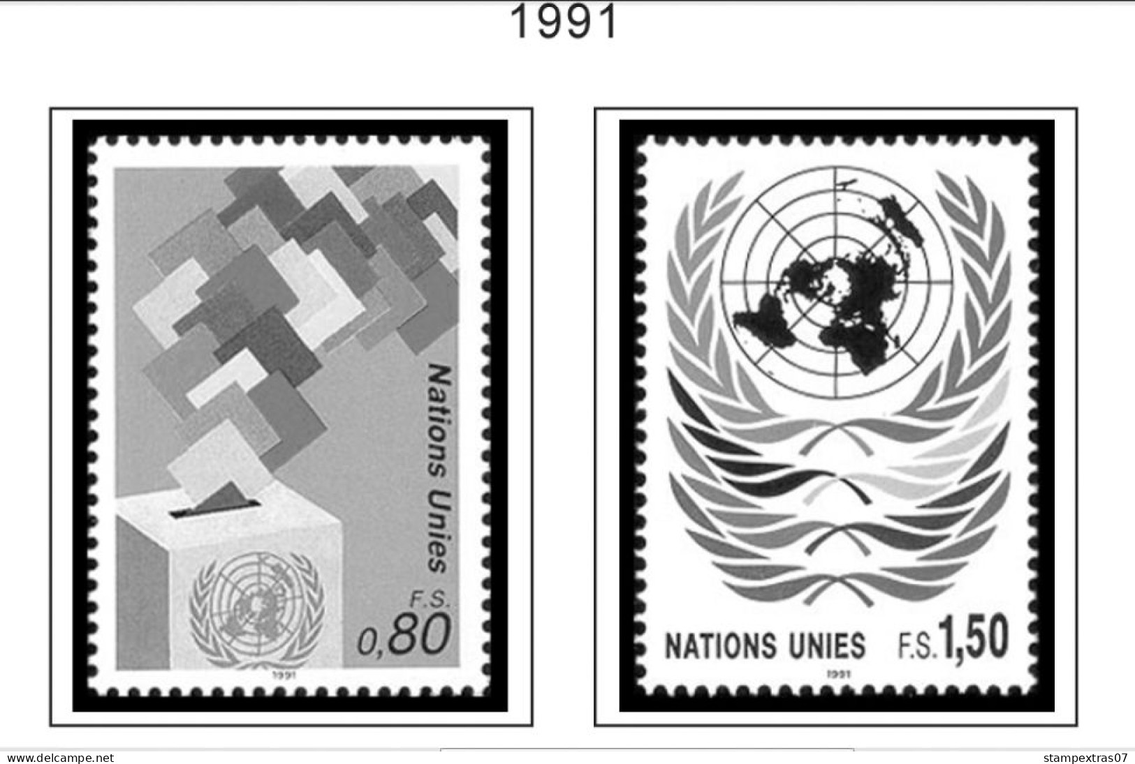 UNITED NATIONS - GENEVA 1969-2020 STAMP ALBUM PAGES (166 b&w illustrated pages)