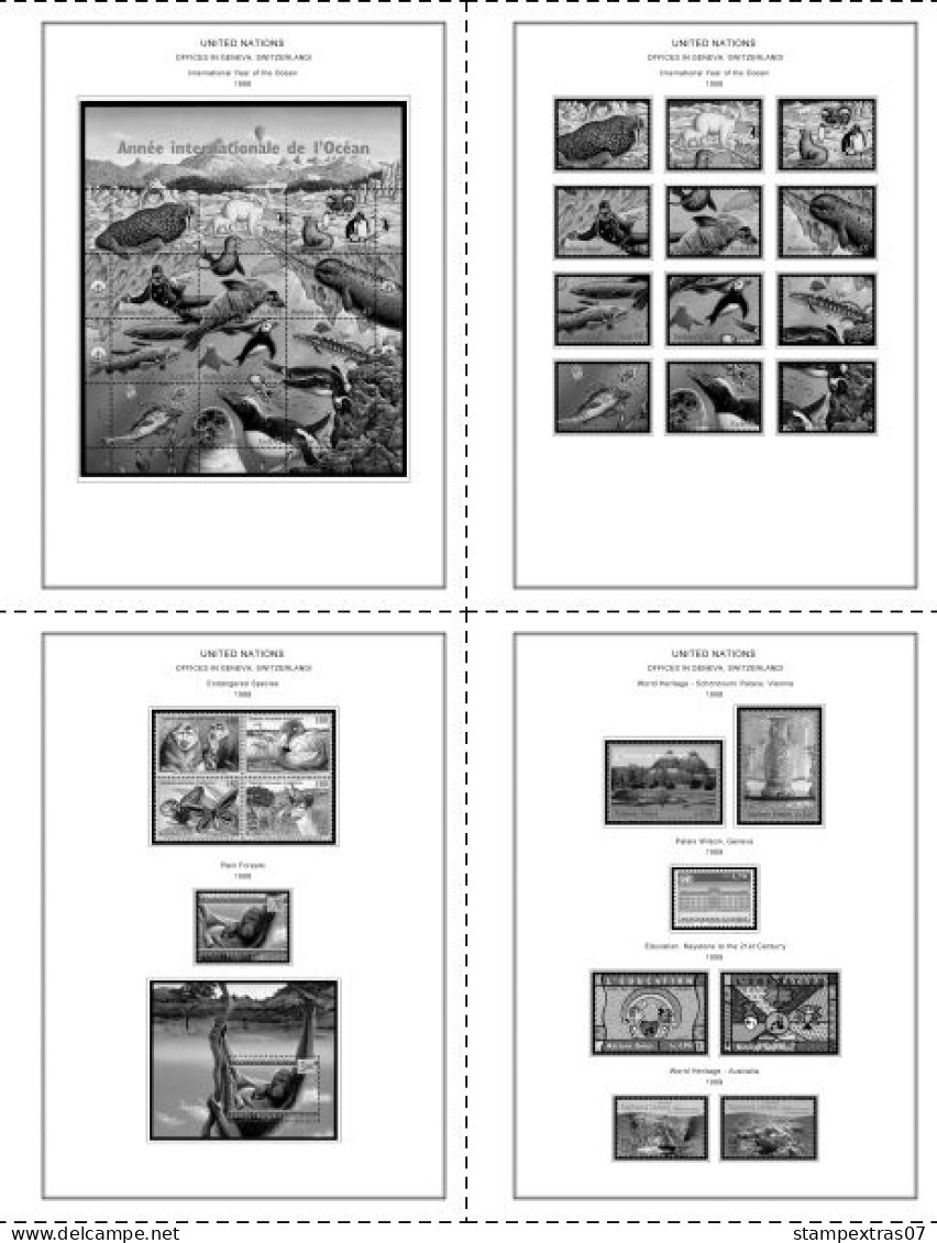 UNITED NATIONS - GENEVA 1969-2020 STAMP ALBUM PAGES (166 b&w illustrated pages)