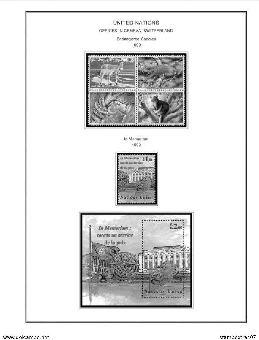 UNITED NATIONS - GENEVA 1969-2020 STAMP ALBUM PAGES (166 b&w illustrated pages)