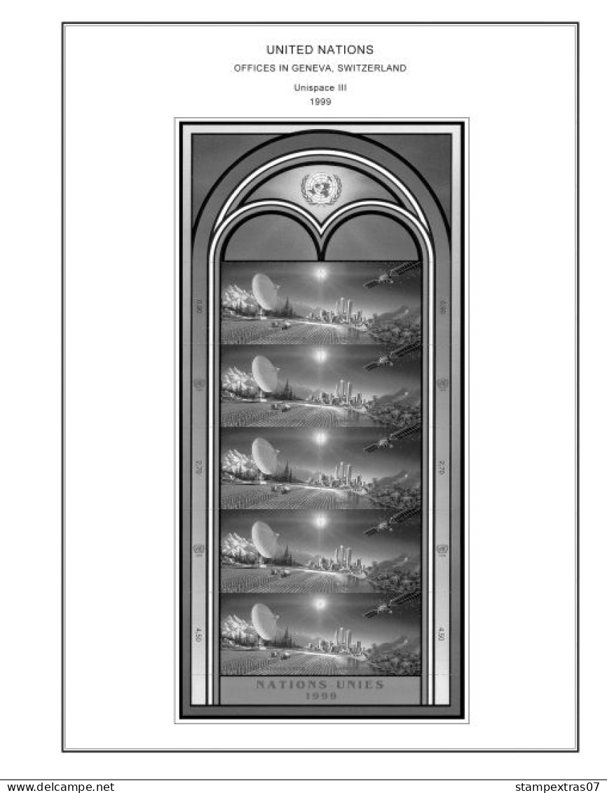 UNITED NATIONS - GENEVA 1969-2020 STAMP ALBUM PAGES (166 b&w illustrated pages)