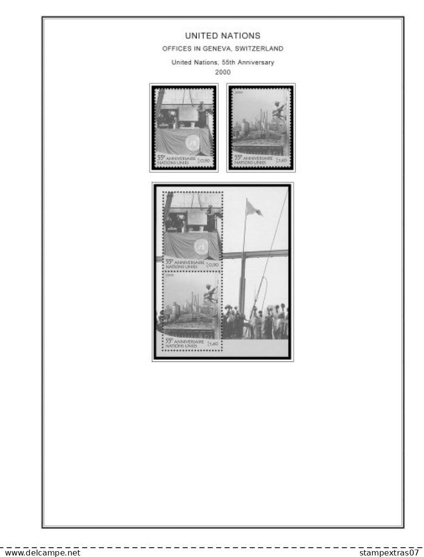 UNITED NATIONS - GENEVA 1969-2020 STAMP ALBUM PAGES (166 b&w illustrated pages)