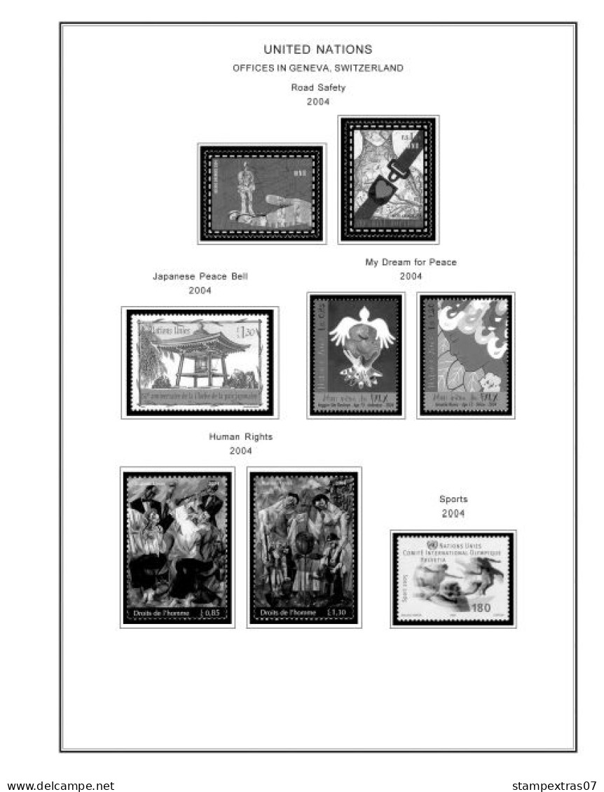 UNITED NATIONS - GENEVA 1969-2020 STAMP ALBUM PAGES (166 b&w illustrated pages)