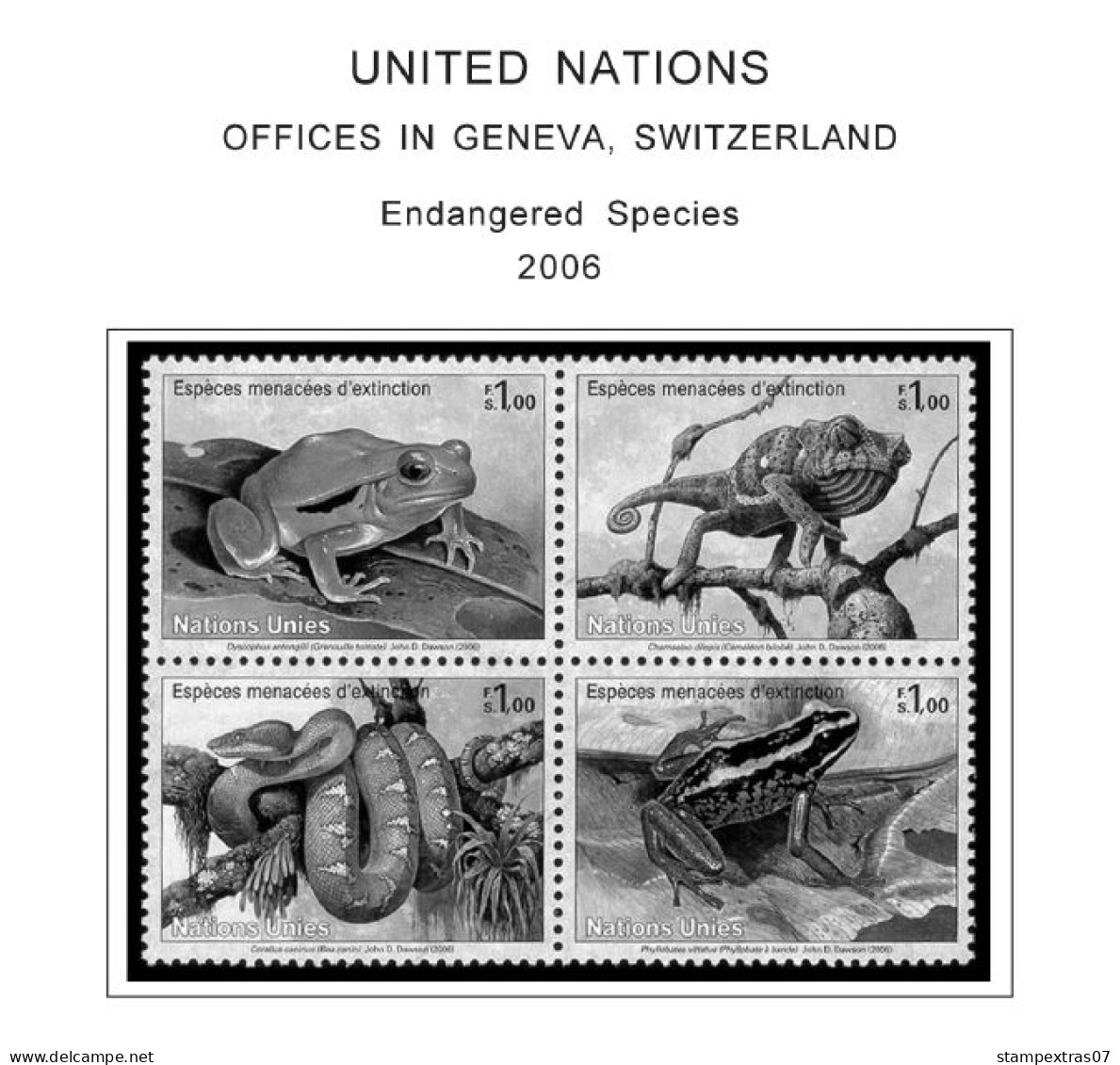 UNITED NATIONS - GENEVA 1969-2020 STAMP ALBUM PAGES (166 b&w illustrated pages)