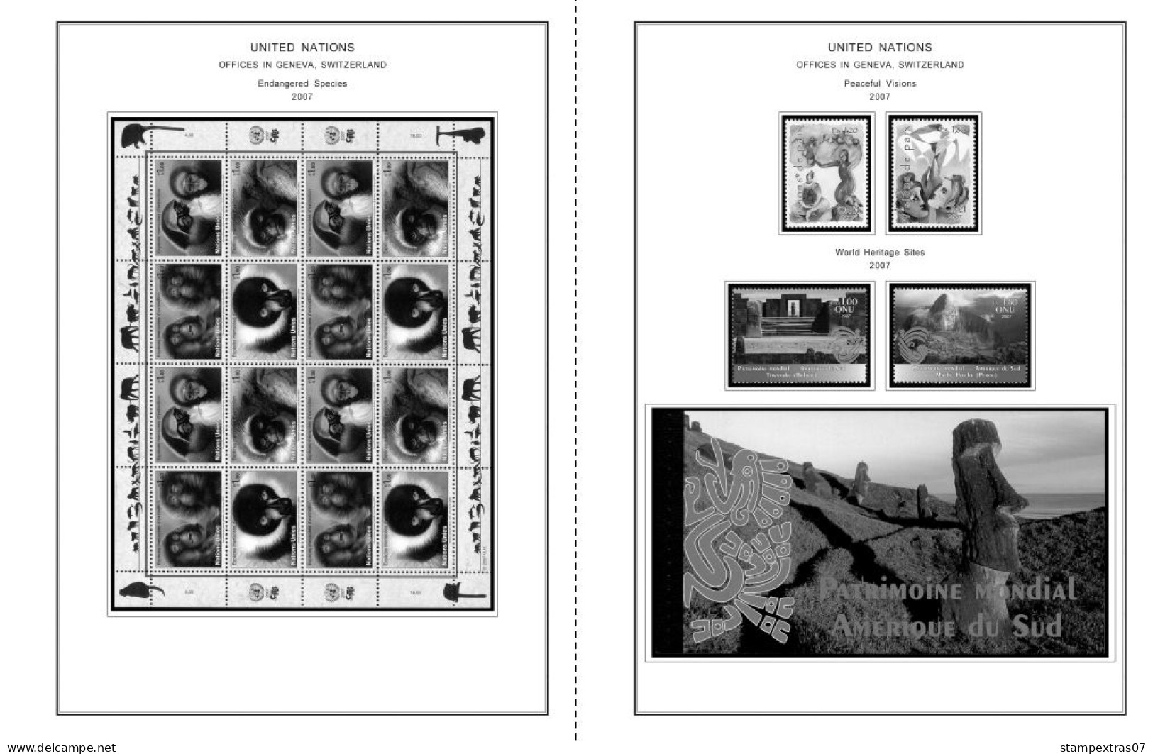 UNITED NATIONS - GENEVA 1969-2020 STAMP ALBUM PAGES (166 b&w illustrated pages)