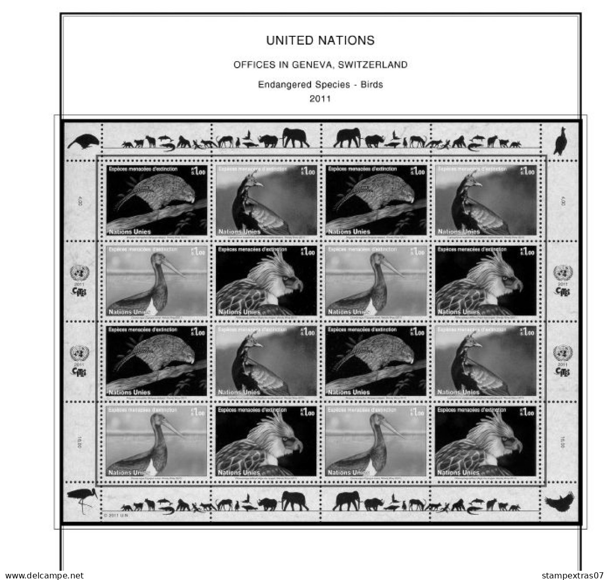 UNITED NATIONS - GENEVA 1969-2020 STAMP ALBUM PAGES (166 b&w illustrated pages)