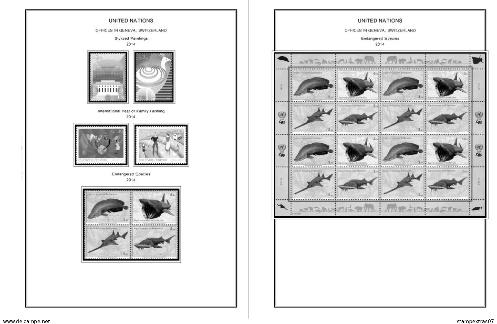 UNITED NATIONS - GENEVA 1969-2020 STAMP ALBUM PAGES (166 b&w illustrated pages)