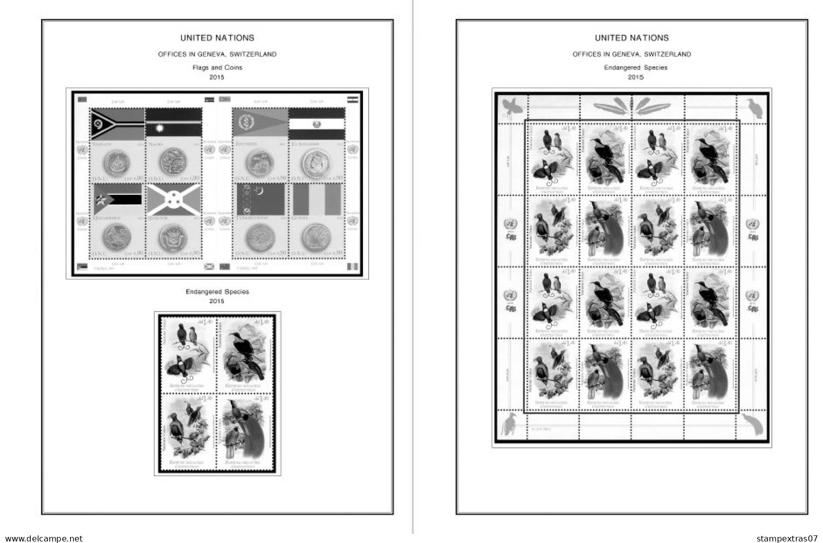 UNITED NATIONS - GENEVA 1969-2020 STAMP ALBUM PAGES (166 b&w illustrated pages)