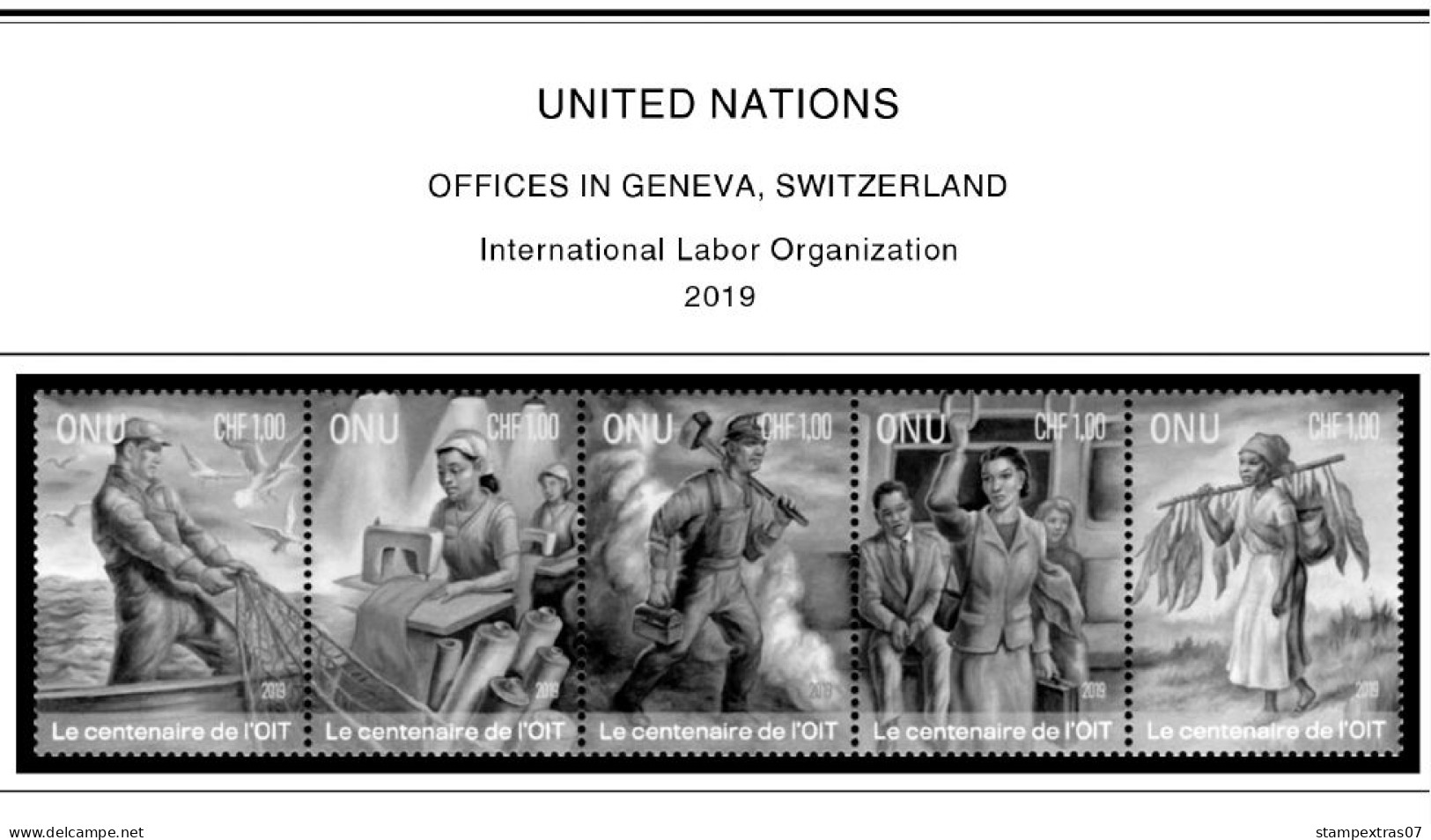 UNITED NATIONS - GENEVA 1969-2020 STAMP ALBUM PAGES (166 b&w illustrated pages)