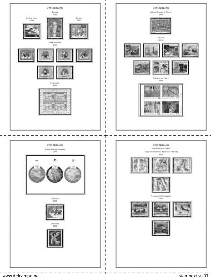 SWITZERLAND 1843-2010 + 2011-2020 STAMP ALBUM PAGES (277 B&w Illustrated Pages) - Anglais