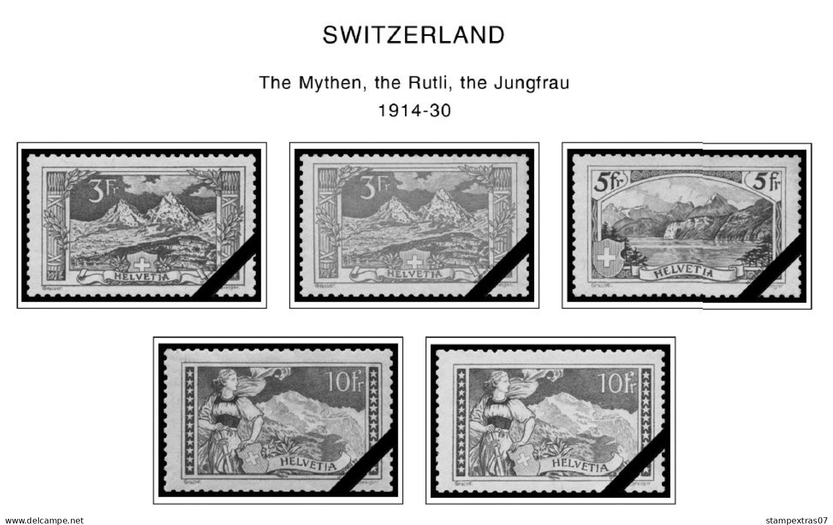 SWITZERLAND 1843-2010 + 2011-2020 STAMP ALBUM PAGES (277 b&w illustrated pages)