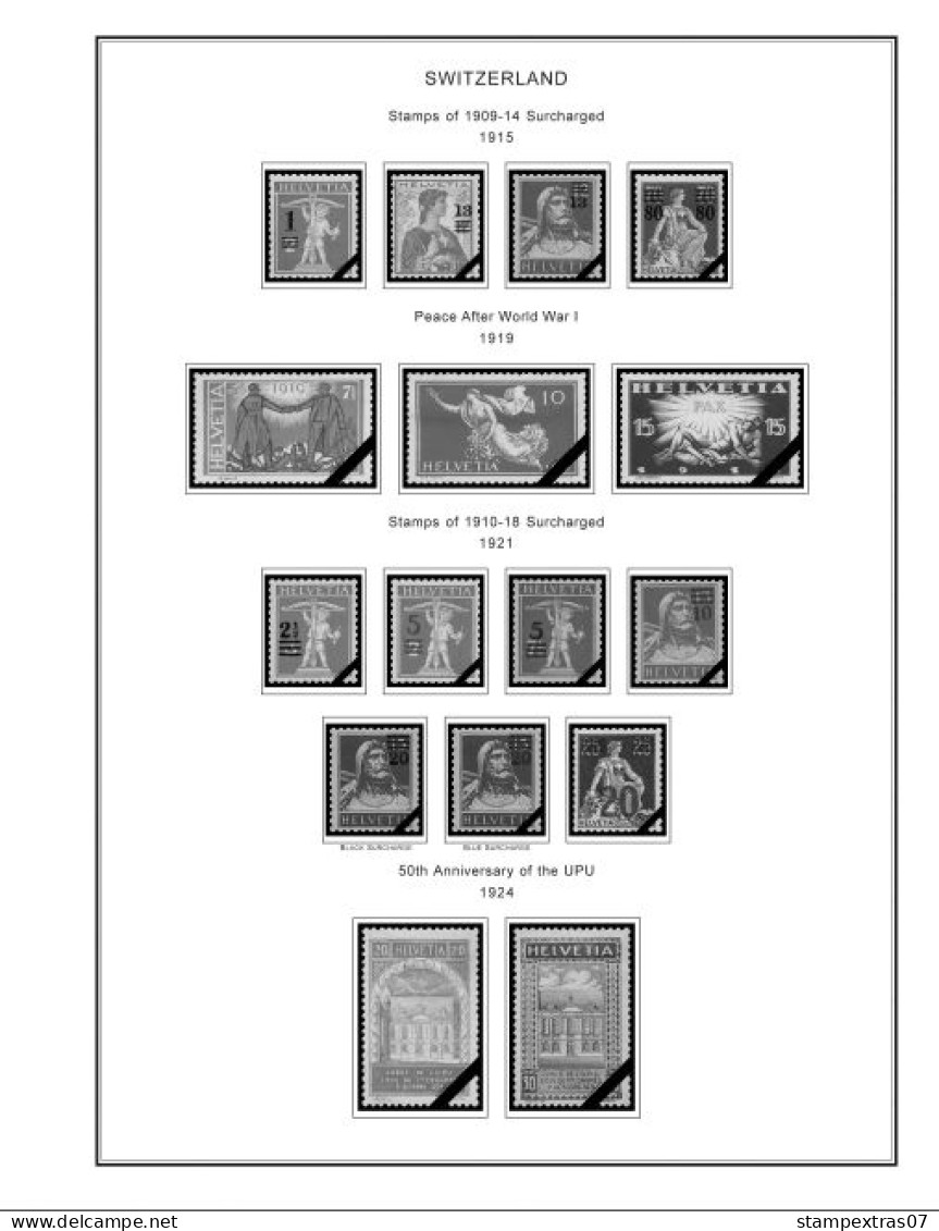 SWITZERLAND 1843-2010 + 2011-2020 STAMP ALBUM PAGES (277 b&w illustrated pages)