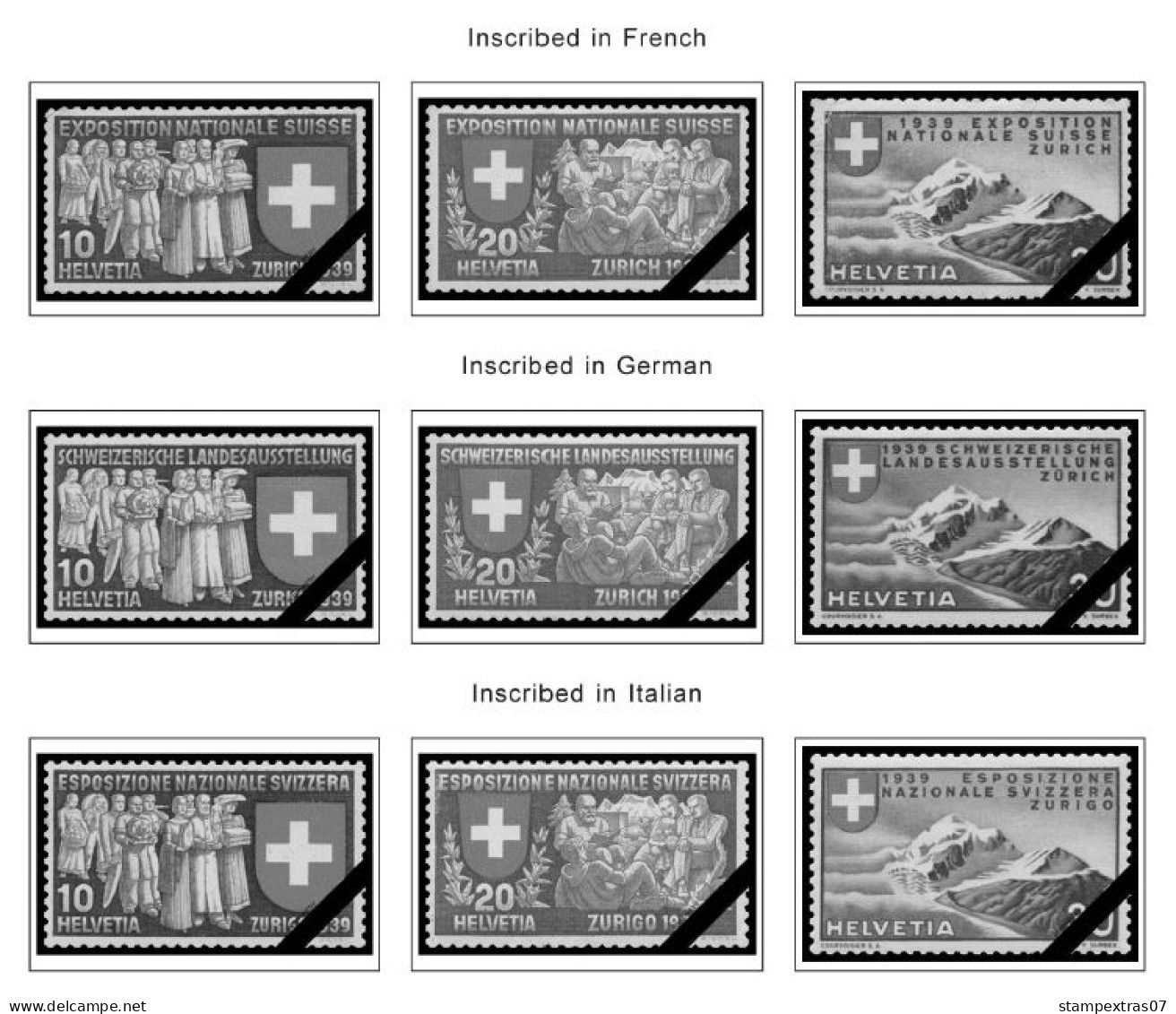 SWITZERLAND 1843-2010 + 2011-2020 STAMP ALBUM PAGES (277 b&w illustrated pages)