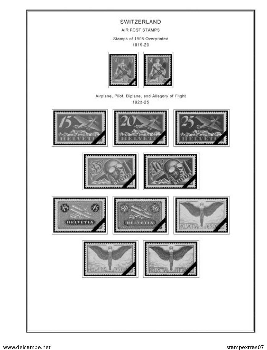 SWITZERLAND 1843-2010 + 2011-2020 STAMP ALBUM PAGES (277 b&w illustrated pages)