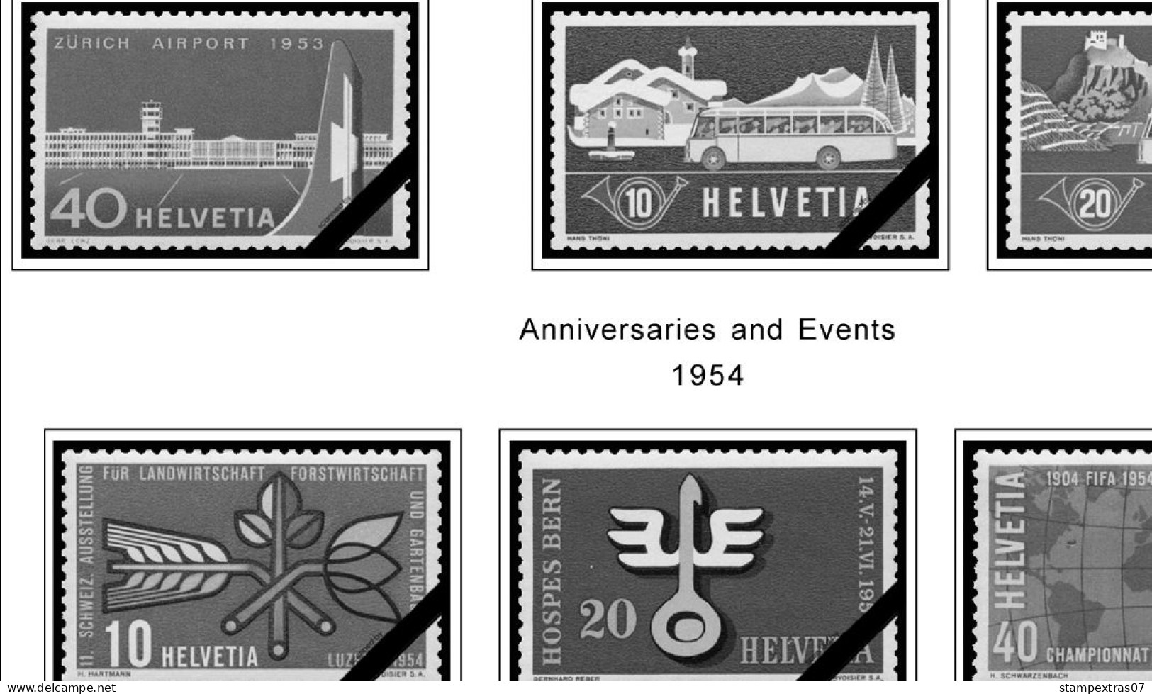 SWITZERLAND 1843-2010 + 2011-2020 STAMP ALBUM PAGES (277 b&w illustrated pages)