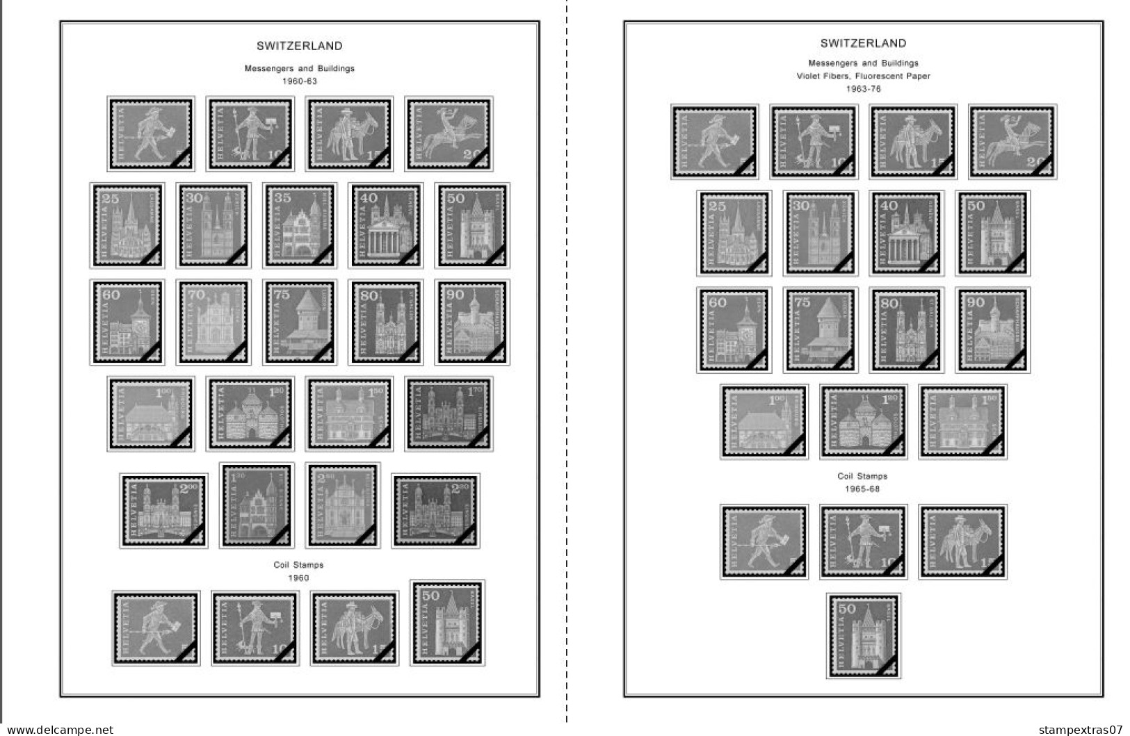 SWITZERLAND 1843-2010 + 2011-2020 STAMP ALBUM PAGES (277 b&w illustrated pages)