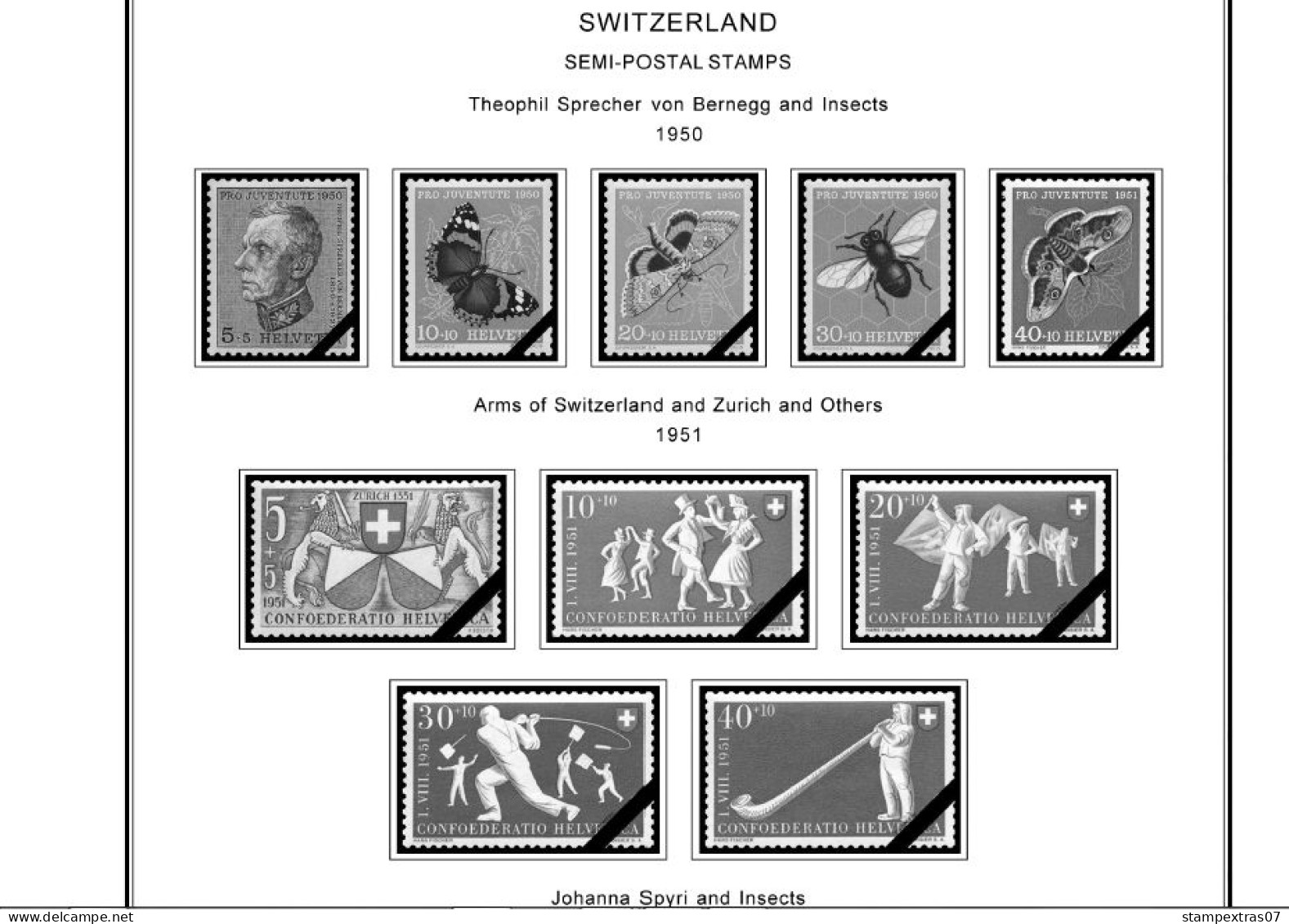 SWITZERLAND 1843-2010 + 2011-2020 STAMP ALBUM PAGES (277 b&w illustrated pages)