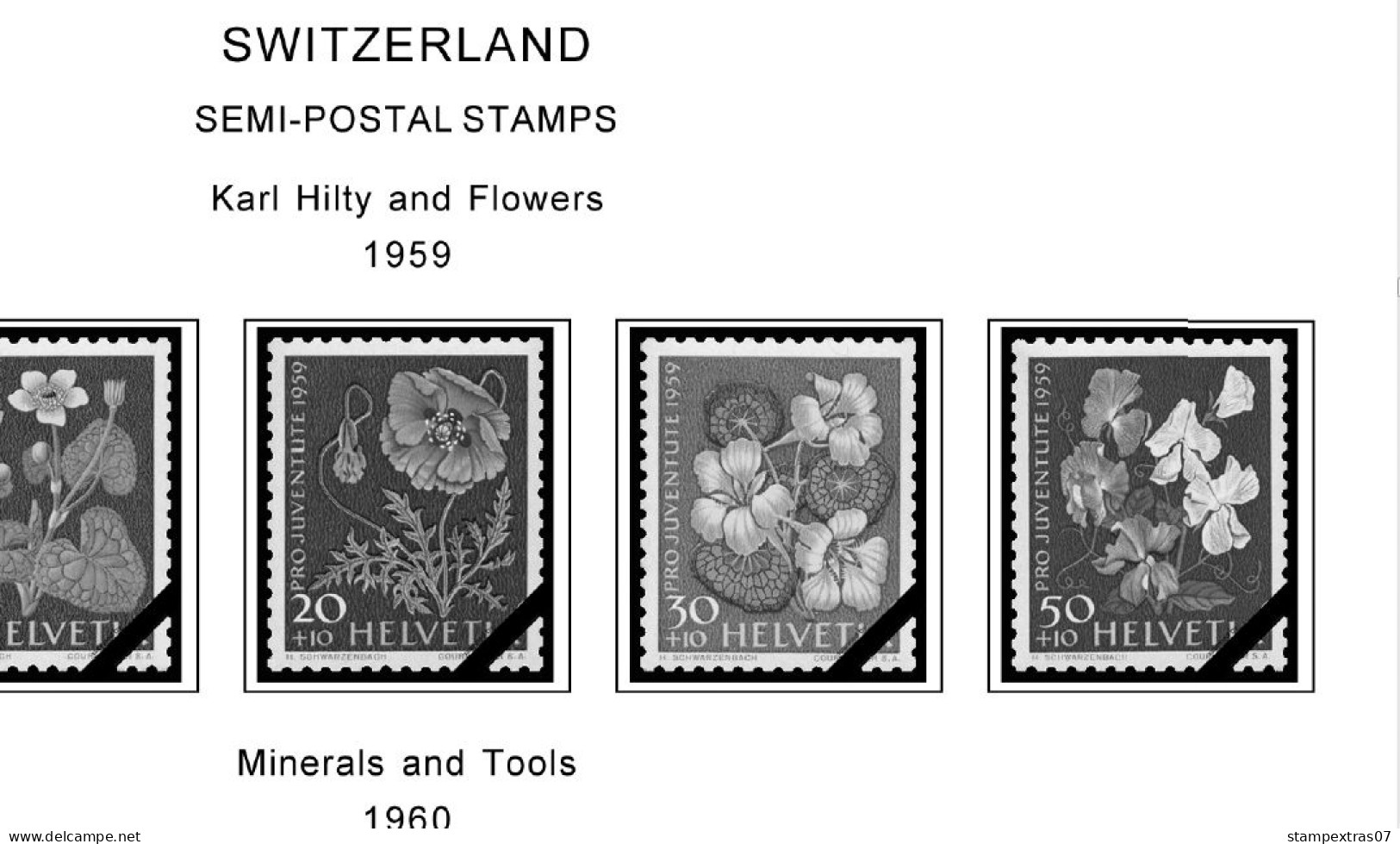 SWITZERLAND 1843-2010 + 2011-2020 STAMP ALBUM PAGES (277 b&w illustrated pages)