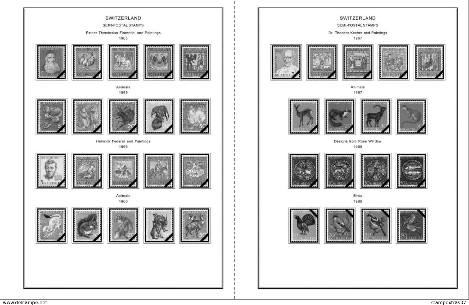 SWITZERLAND 1843-2010 + 2011-2020 STAMP ALBUM PAGES (277 b&w illustrated pages)