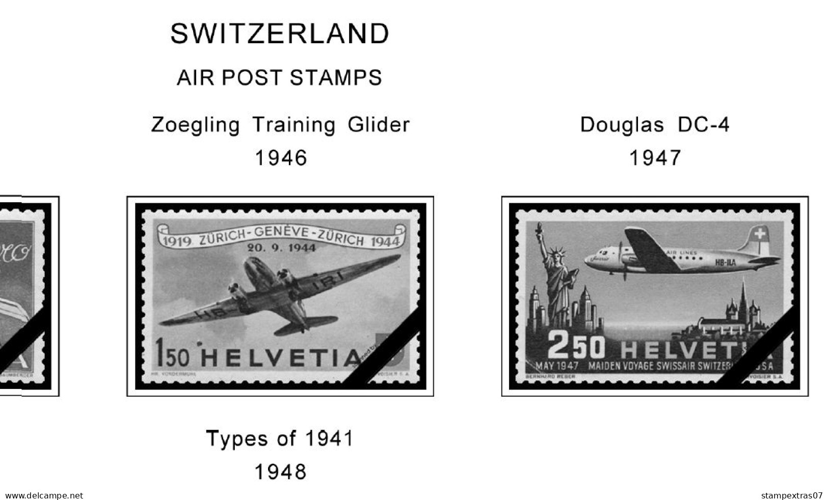 SWITZERLAND 1843-2010 + 2011-2020 STAMP ALBUM PAGES (277 b&w illustrated pages)