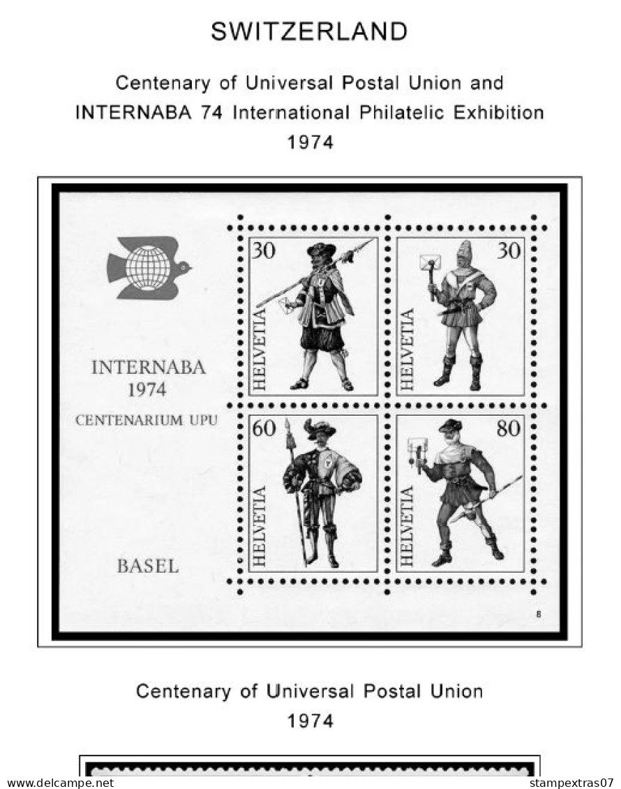 SWITZERLAND 1843-2010 + 2011-2020 STAMP ALBUM PAGES (277 b&w illustrated pages)