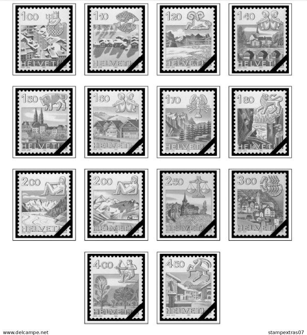 SWITZERLAND 1843-2010 + 2011-2020 STAMP ALBUM PAGES (277 b&w illustrated pages)