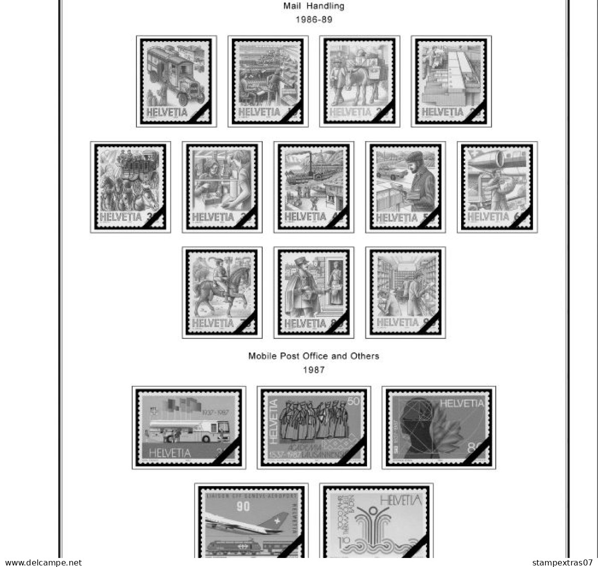 SWITZERLAND 1843-2010 + 2011-2020 STAMP ALBUM PAGES (277 b&w illustrated pages)