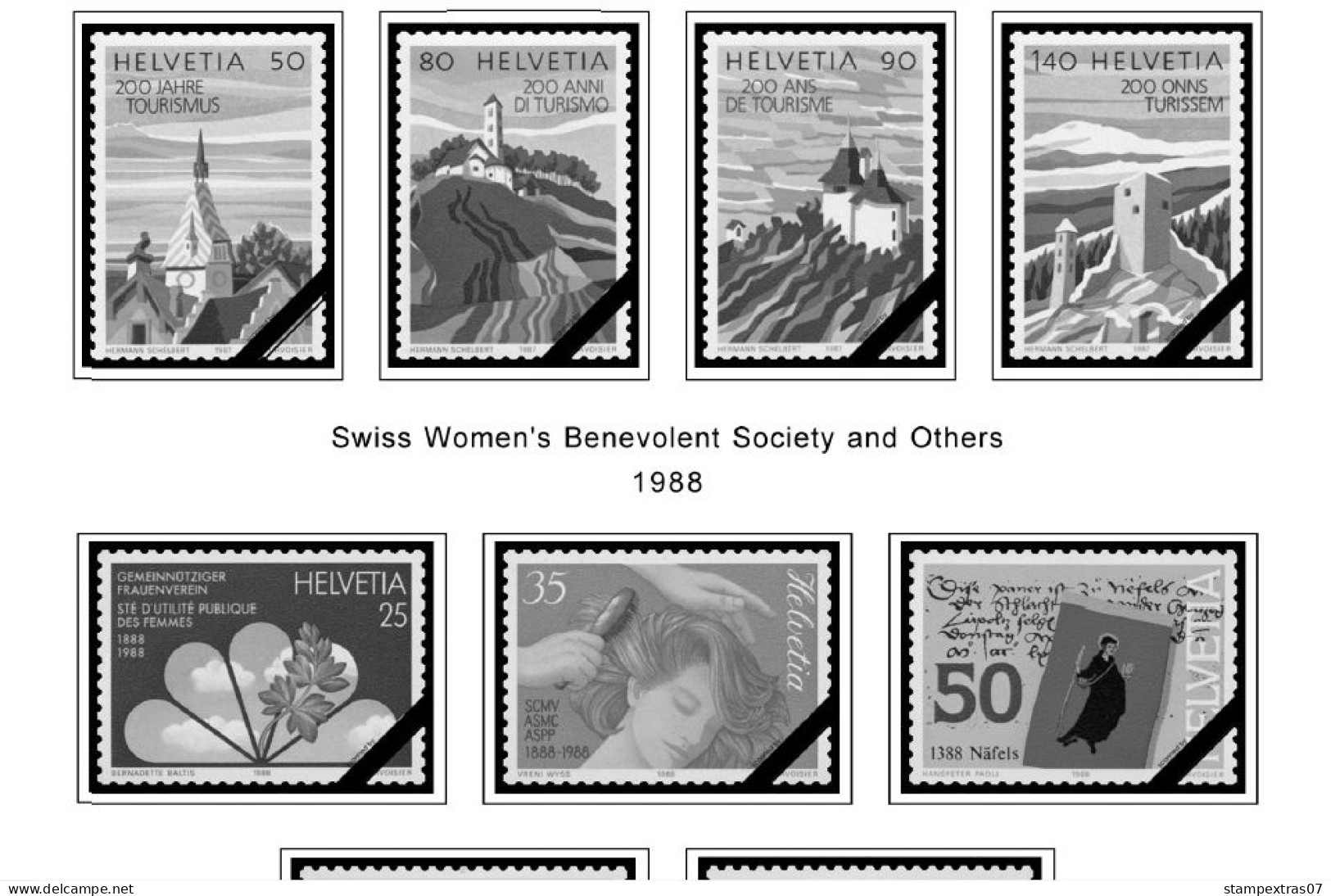 SWITZERLAND 1843-2010 + 2011-2020 STAMP ALBUM PAGES (277 b&w illustrated pages)