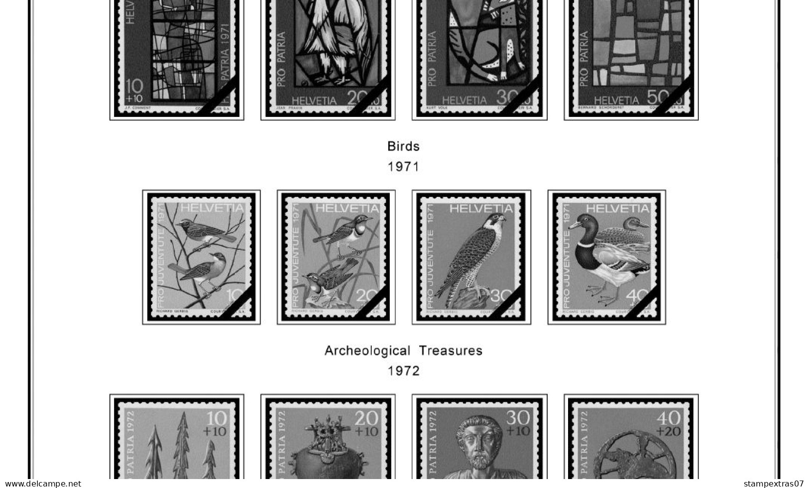 SWITZERLAND 1843-2010 + 2011-2020 STAMP ALBUM PAGES (277 b&w illustrated pages)