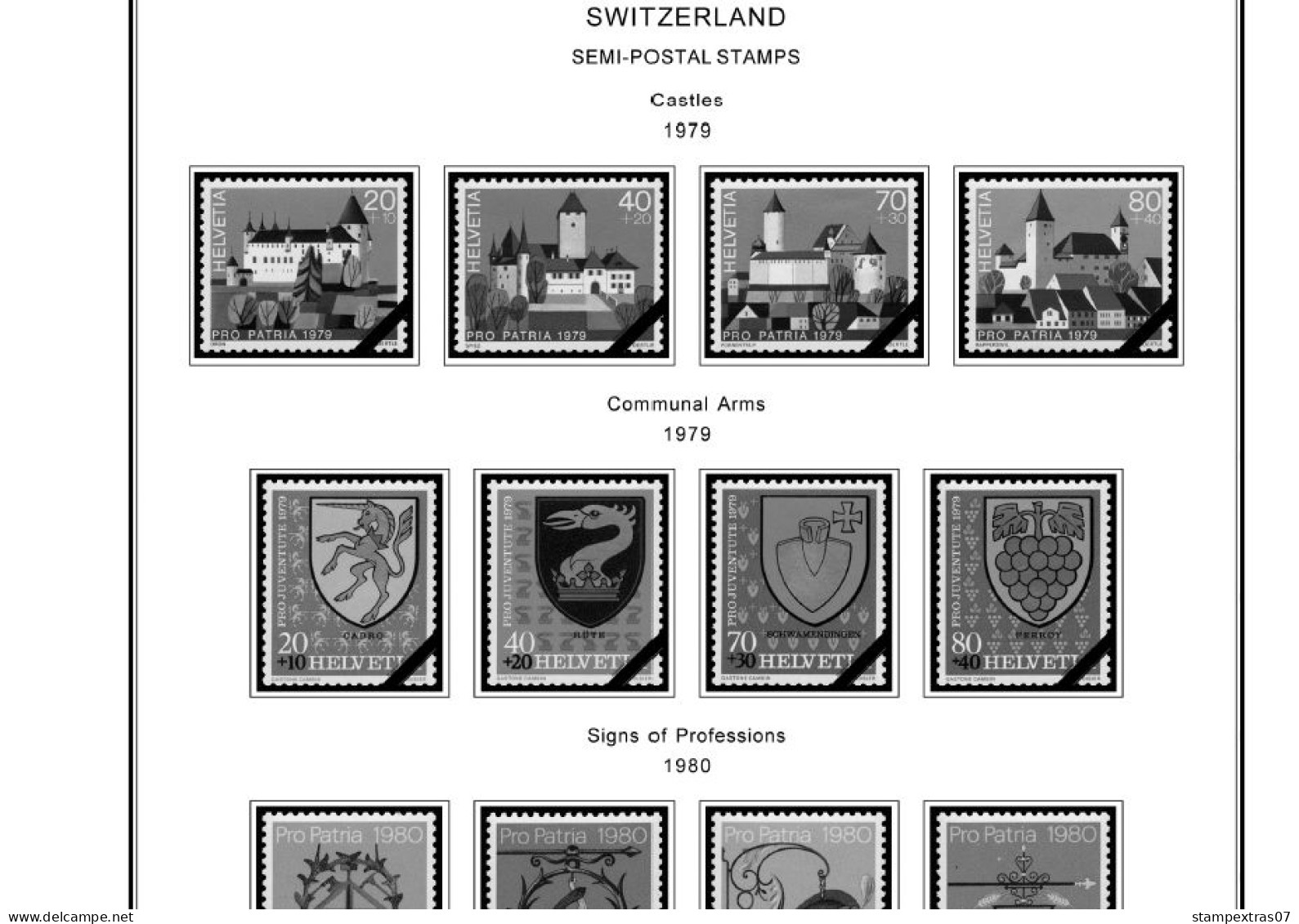 SWITZERLAND 1843-2010 + 2011-2020 STAMP ALBUM PAGES (277 b&w illustrated pages)